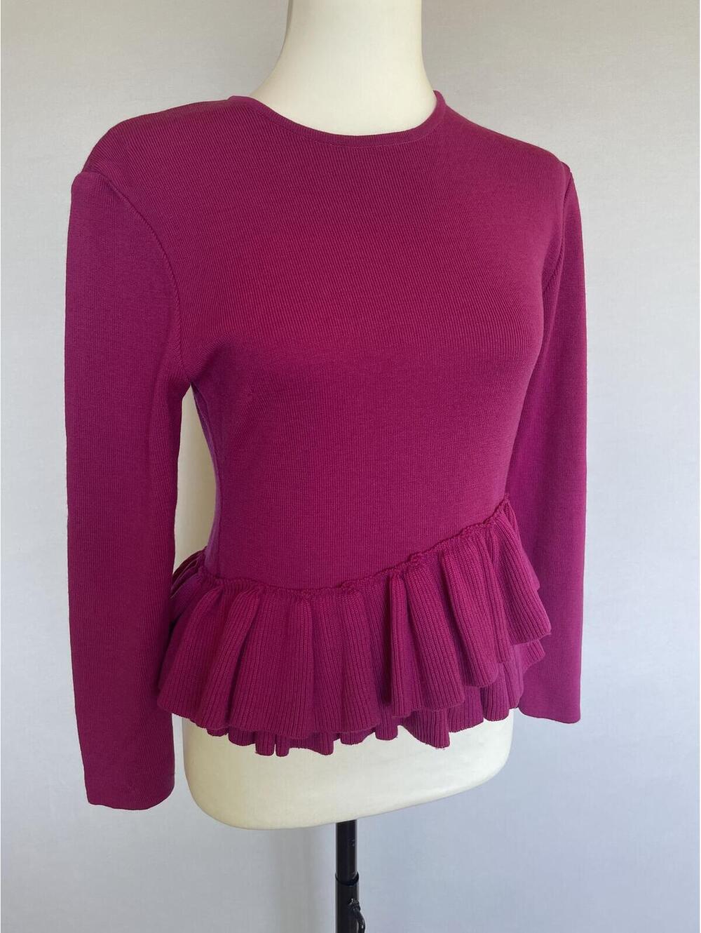 Vintage Christian Dior Prêt-à-Porter Magenta Peplum Button Back Wool Sweater M
